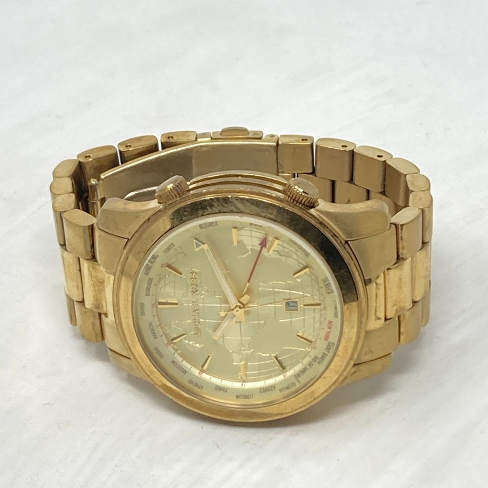Michael Kors Watch Men 45mm Gold Tone Date World Time MK5960 100M New Battery 7" - Picture 12 of 15